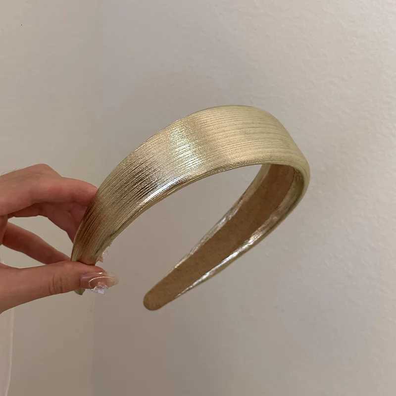 Korean Style Wide Leather Handbags Shiny Gold Silver Pu Bands Fashion Plain Sponge Hair Hoop Wen Hair Clip Retro Hair Accessories Y250809
