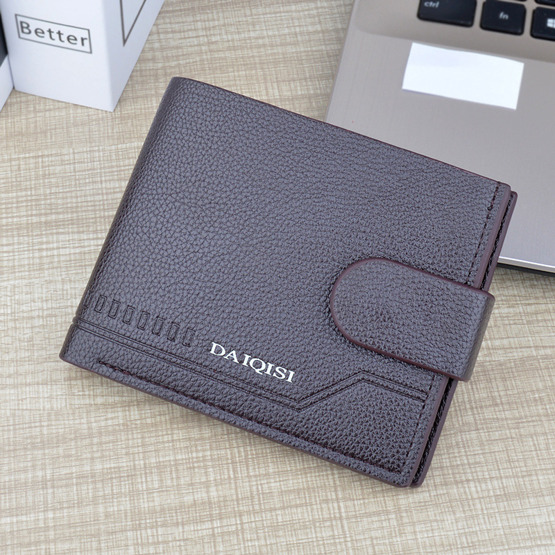 New Men's Designer Bag Short Wallet Youth Soft Leather Wallet Horizontal Fashion Luxury Bag Simple Buckle Lychee Pattern Wallet