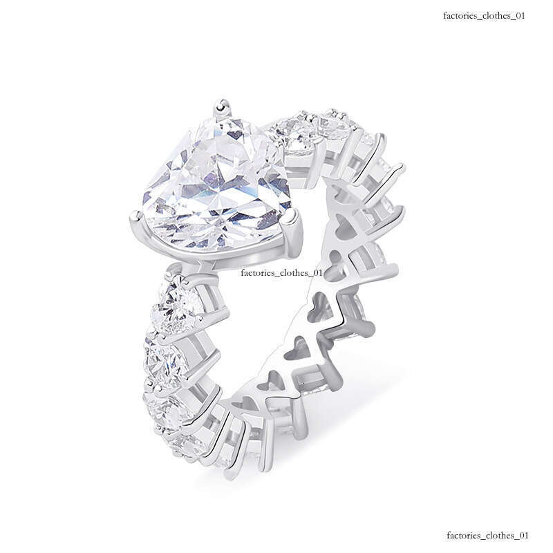 Light Luxury Heart Sterling Silver Zirconia Row Diamond Elegant Women's High-end Niche Versatile Ring