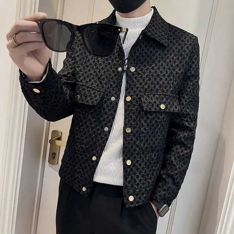 Mens Plaid Jacket Fashion Loose Lapel-Up Spring Autumn Retro Mens Casual Cargo Jacket Solid Color Loose Mens Outerwear W250809