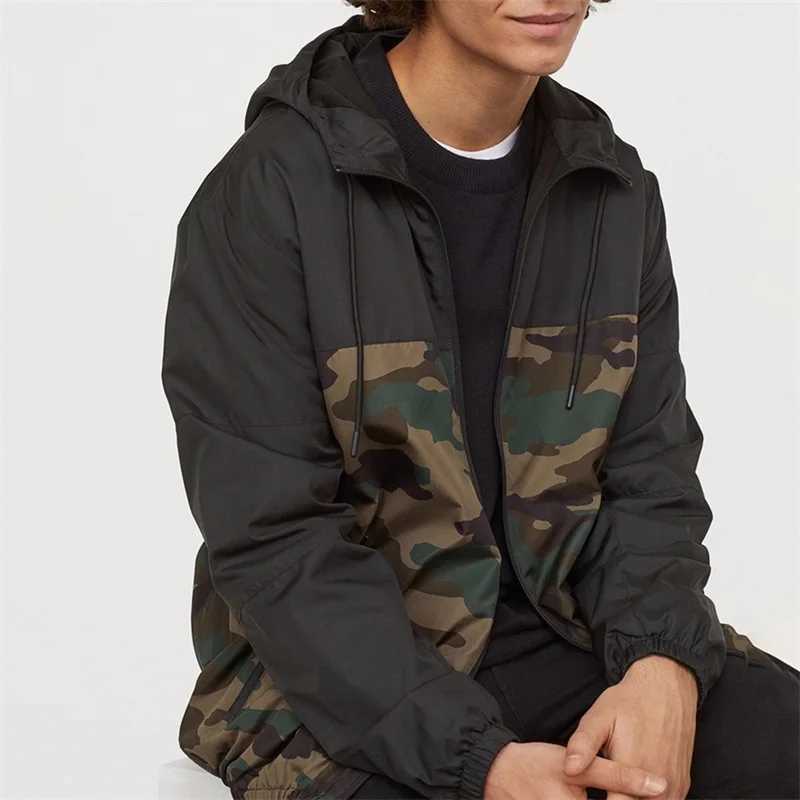 Mens Fall Camouflage Jackets Breathable Mesh Lined Long Sleeve Zipper Coat with Hood Athletic Tops Casual Streetwear W250809