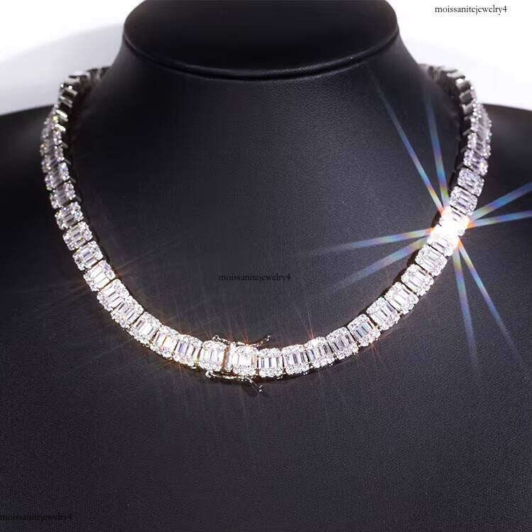 New Design 9mm Fashion Jewelry Sterling Sier GRA Baguette Moissanite Cuban Tenins Chain Necklace for Hiphop Men