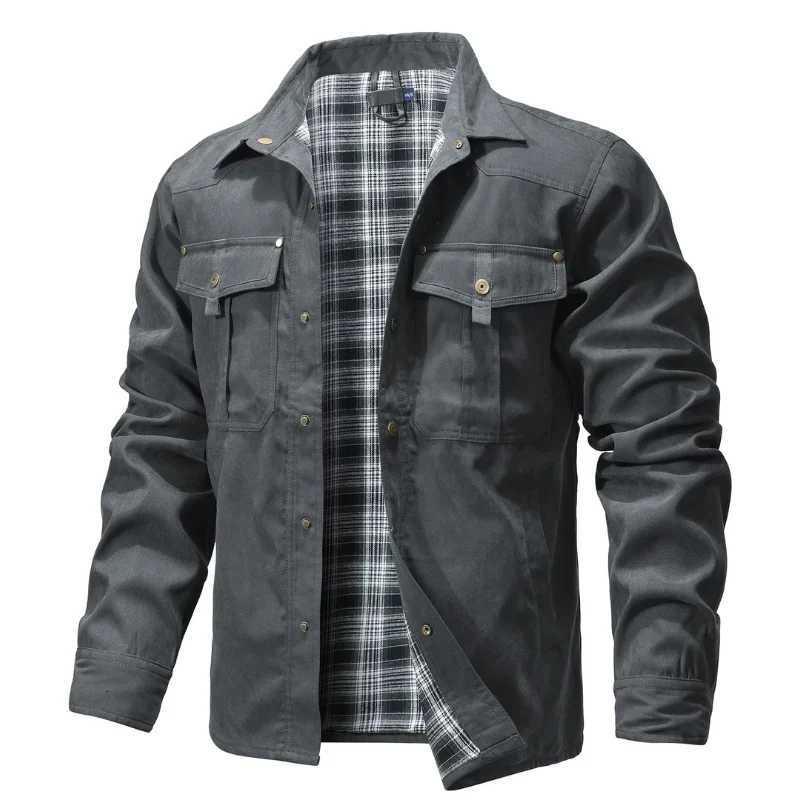 Mens Jackets Spring Flannel Lined Shirt Coat Shacket Casual Snap Button Overshirt Western Cowboy Style High Quality Top US Size W250809