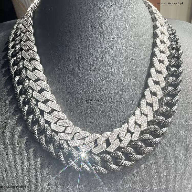 Fashion Design 15mm 18mm Wide 3Rows Moissanite Dia Sier Cuban Link Necklace/bracelet Chain for Rapper Hiphop Jewelry