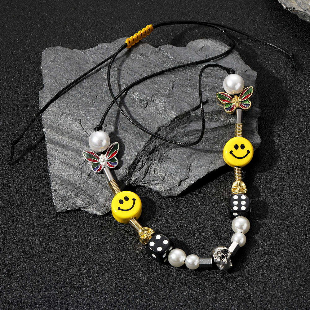 Ins Dice Skull Pearl Smiley Face Sterling Silver Asap Rocky Style Hip-Hop Necklace