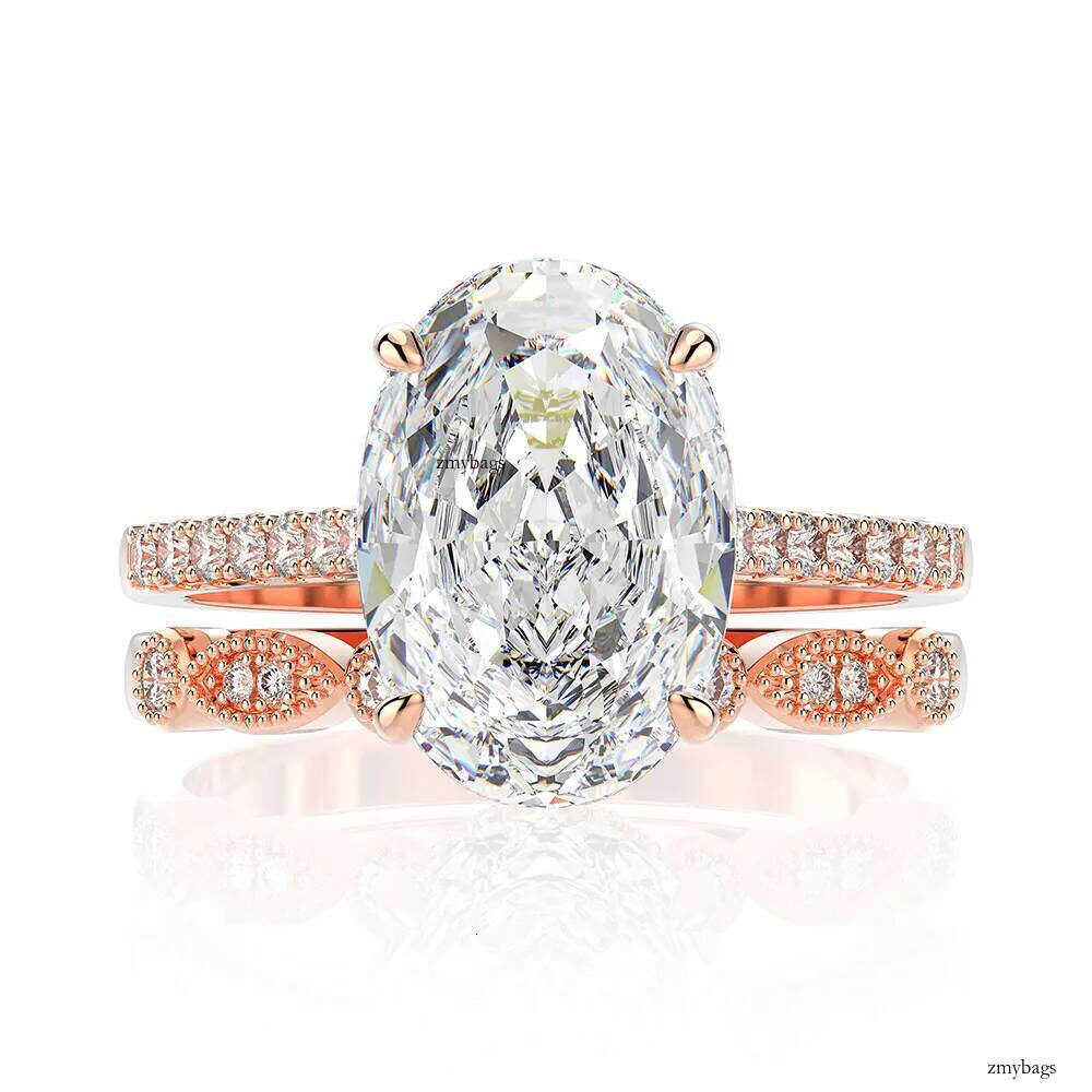 4CT White Natural Moissanite Dia Jewelry Genuine 100% S Sterling Sier Rose Gold Oval Cut Gemstones Party Women Wedding Band Ring Giff