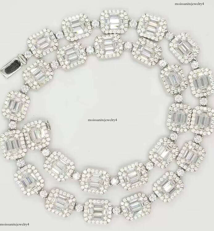 High Quality Hip Hop Jewelry 13mm Baguette VVS Moissanite Dia Sterling Sier Cuban Chain Bracelet
