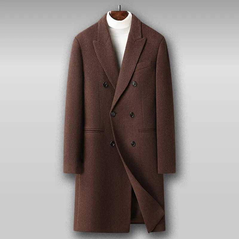 Sheep Wool Autumn Winter Outdoor Season Fashion Casual Mens Slim Gentleman Double-breasted Down Strip Wool Coat XJ250809