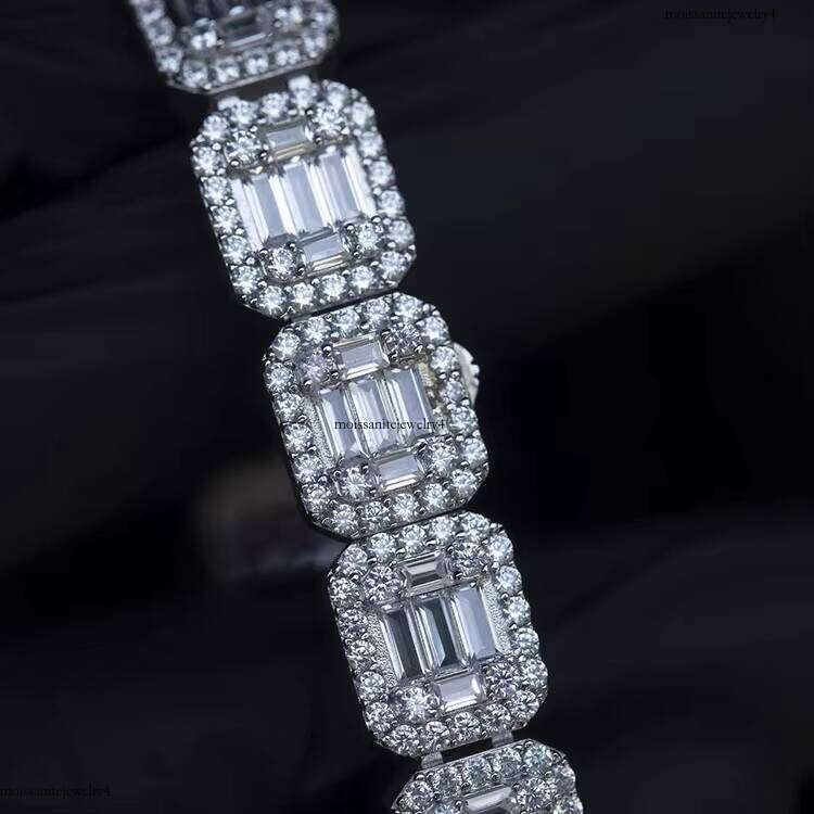 Customized Chains baguette Cut Moissanite Cuban Chain Sterling Sier Men's Jewelry Bracelet