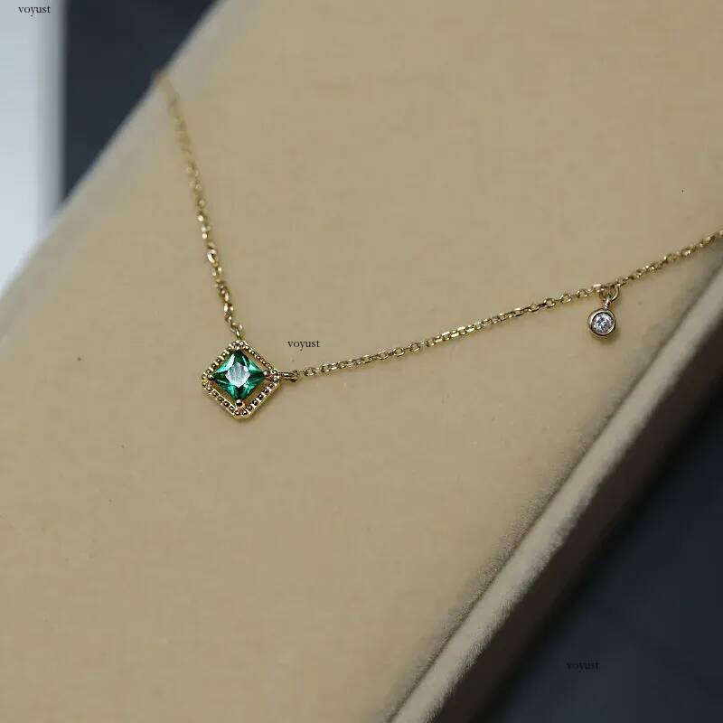 Sterling Sier Square Green Zircon Clavicle Charm Pendant Necklace for Women Wedding 14k Gold Plated Jewelry Gift