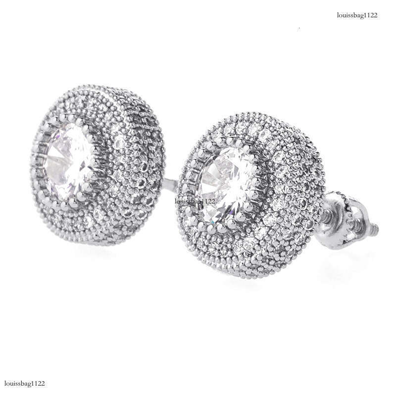 INS Round Full Zircon Hip-Hop Sier Needle Personality Unisex Trendy Earrings Jewelry