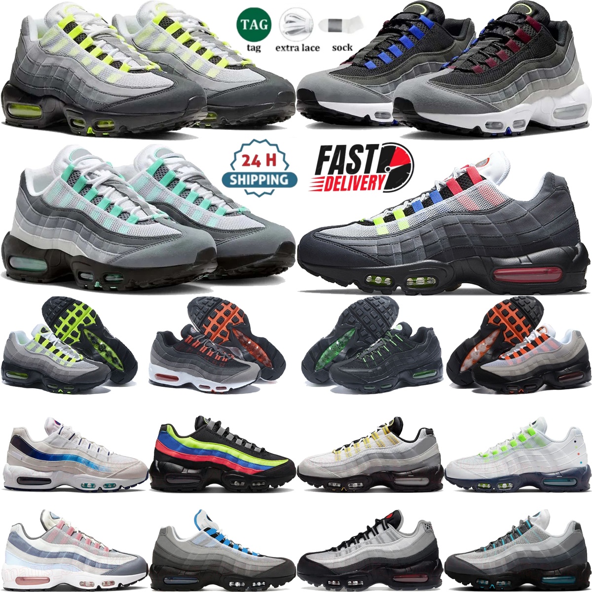 NEW Top quality 95 running shoes men women Designer sneakers Triple Black white Solar red flats breathable 95s trainer fashion mens Outdoor sports trainers size 36-48