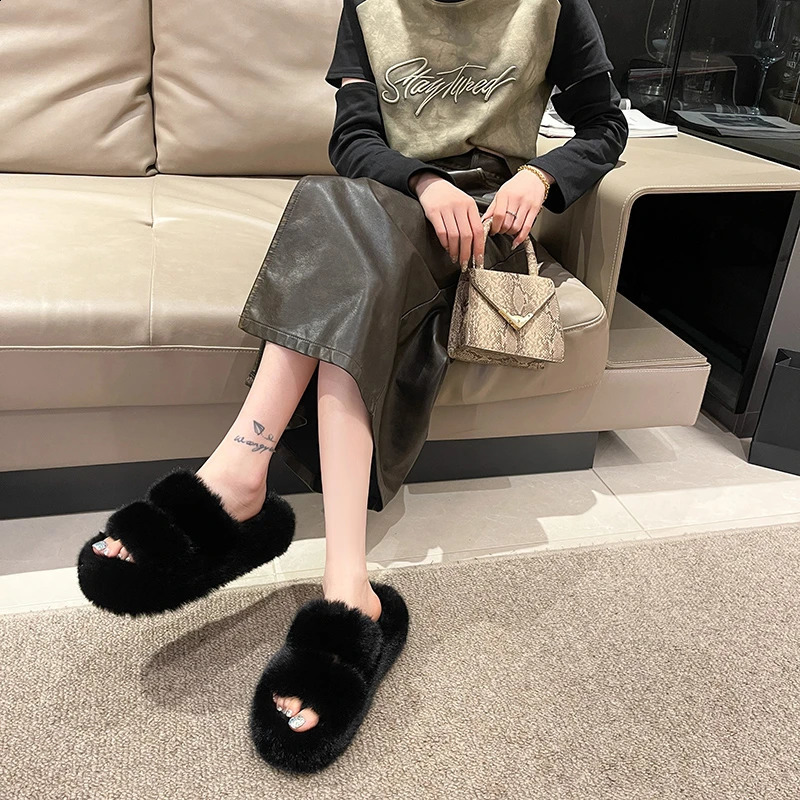 Woman Furry Ladies Fur Fluffy Plush Slipper House Soft Fuzzy Platform Indoor Casual Winter Home Warm High Heels Female 250815