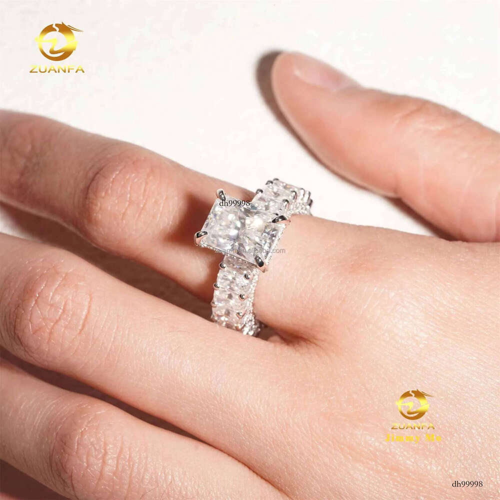 Customized Unique Wedding Bridal Jewelry Solid Sier GRA Certificates White Radiant Moissanite Dia Eternity Band Ring