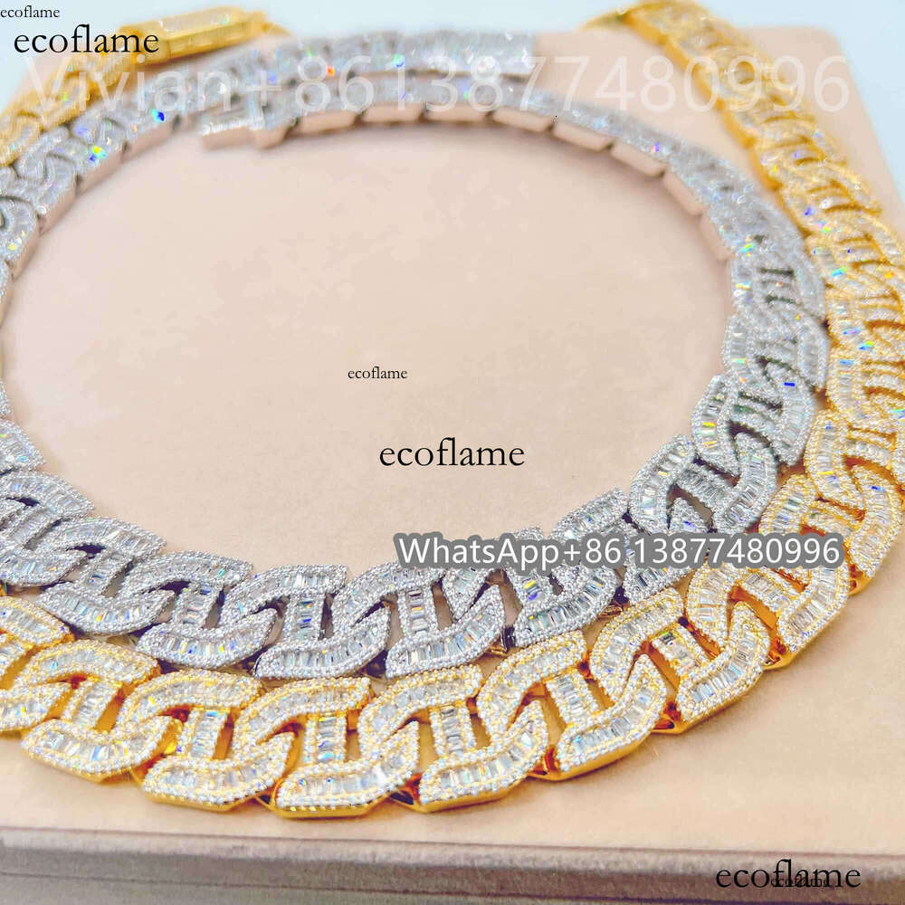 Bling Fine Hip Hop Jewelry Baguette Diamond Men Necklace Sterling Silver Fully VVS Moissanite Luxury Cuban Link Chain
