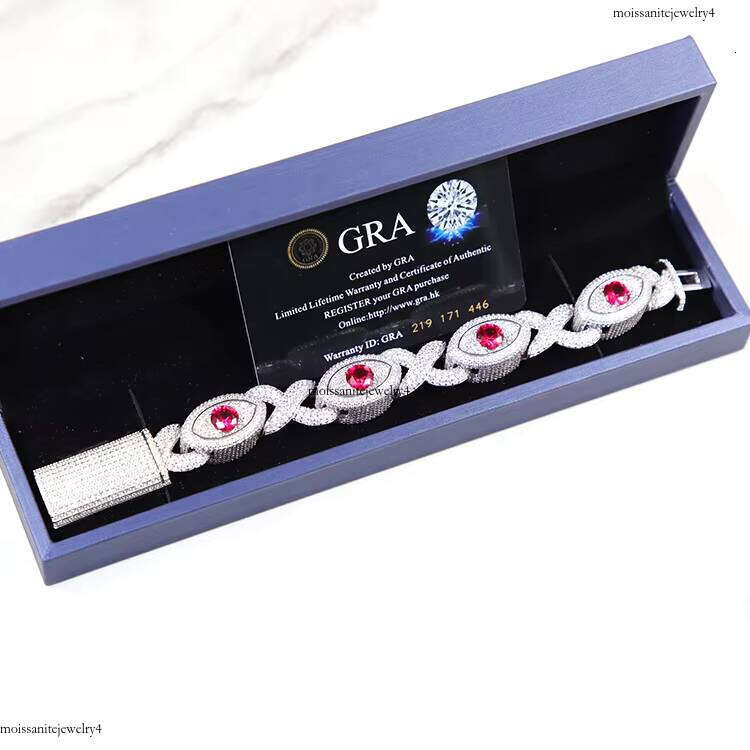New Arrival 15mm Link Iced Out Fine Jewelry Hiphop VVS Dia Moissanite Lab Create Ruby Cuban Chain Bracelet