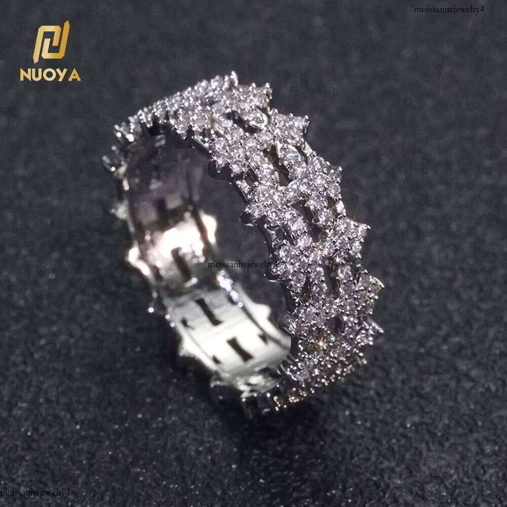 NUOYA New Arrive 8mm Wholesale Bling Dia Double Row Cross Design Women's White Gold Plated Cubic Zircon Fashion Ring