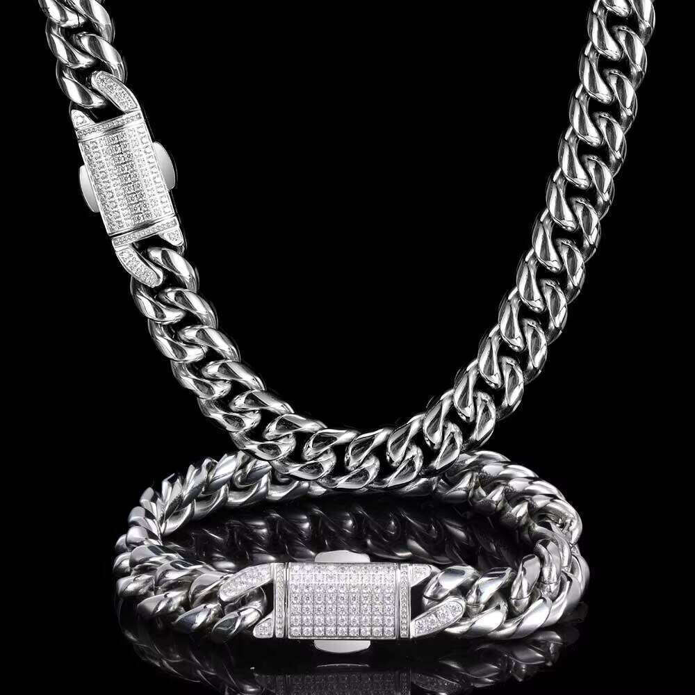 12mm HipHop Stainless Steel Miami Cuban Chain Gold Necklace for Men