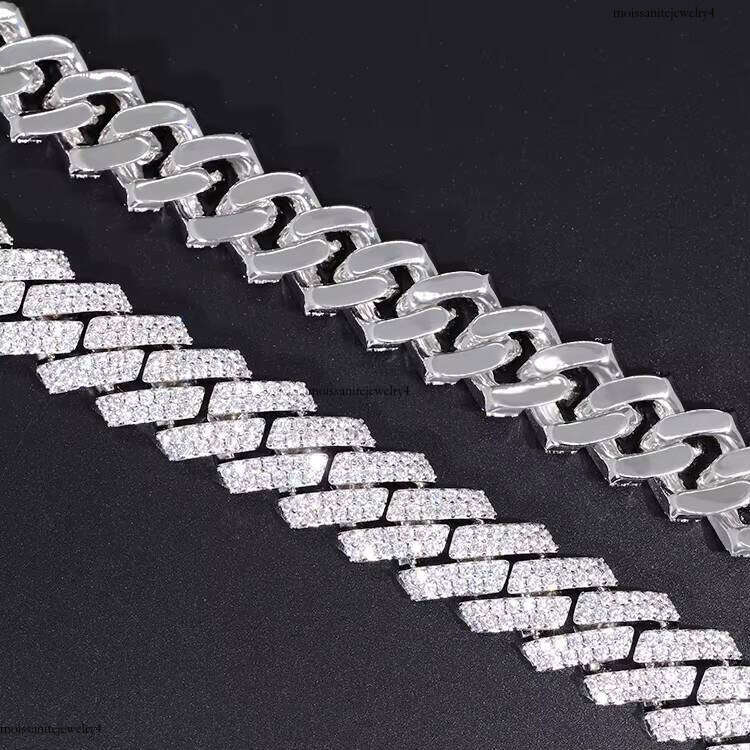 Customized 15mm 2rows S Sier Necklace Passed Dia Tester Bling Vvs Moissanite Iced Cuban Link Chain