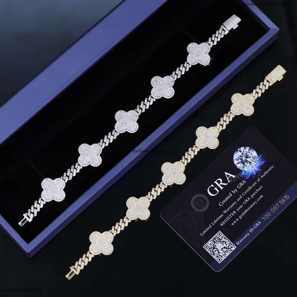 Fashion Jewelry Bracelet SSolid Sier GRA Certificate D/VVS Moissanite Cuban Link Chain Mens Bracelets