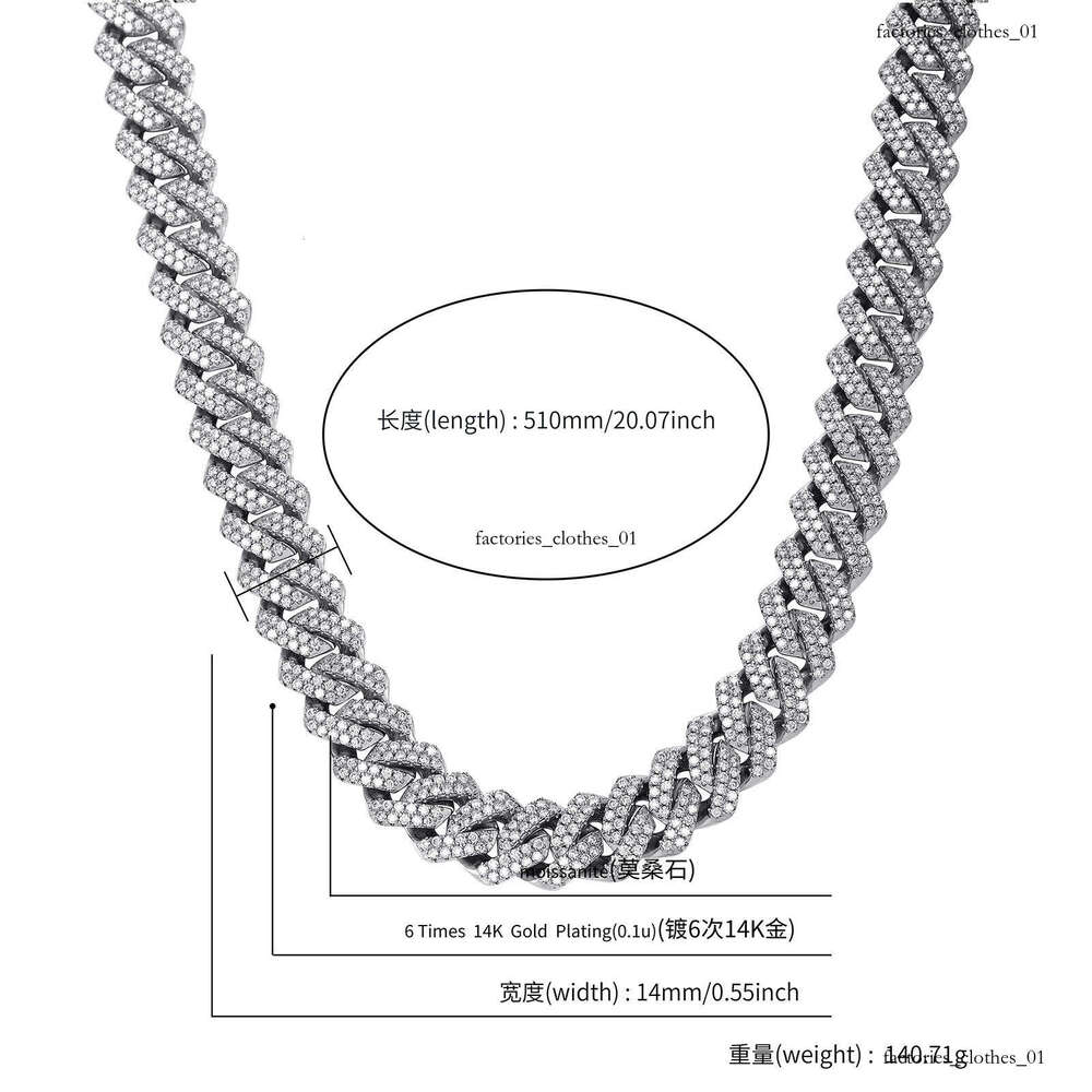 Iced Out VVS Starry Sky 14MM Full Dia Moissanite Dia-Shaped Hip-Hop Cuban Chain Men's Light High-End Jewelry