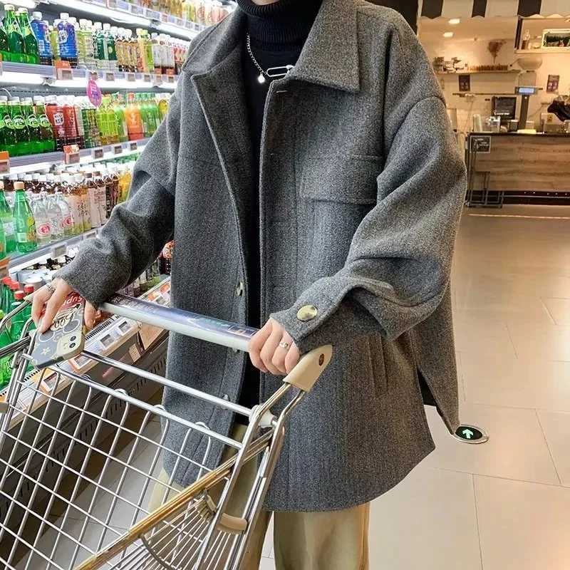 2025 Mens Thickened Mid to Long Woolen Windbreaker for Autumn and Winter Mens Outerwear with a Sense of Fit Youth Woolen Coat XJ250809