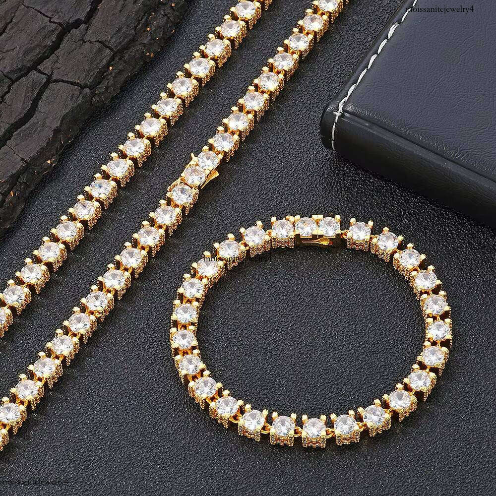NUOYA Hip Hop Jewelry 6MM New Style Bling Zircon Gold Plated Single Row Tennis Chain Suitable for Men and Women