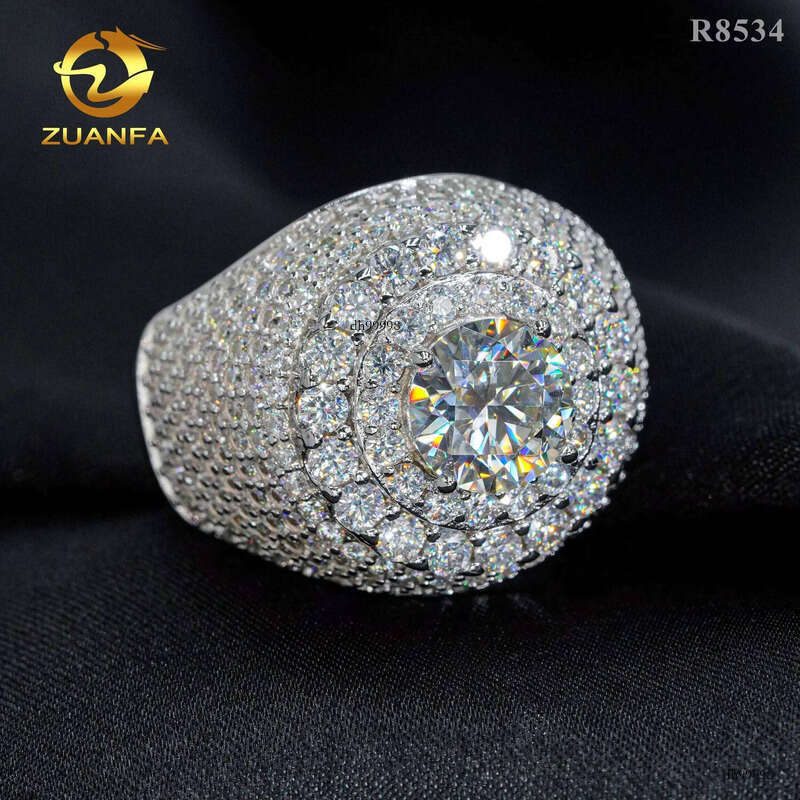 Top Sale Men Dia Sterling Sier Iced Out Fine Jewelry Solitaire Pave Moissanite Hip Hop Ring