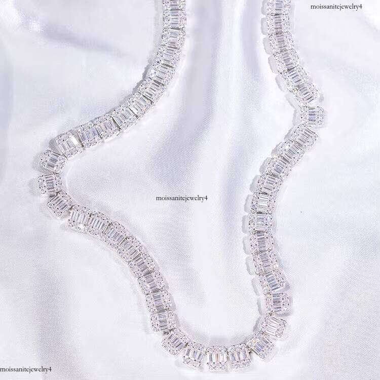 New Design 9mm Fashion Jewelry Sterling Sier GRA Baguette Moissanite Cuban Tenins Chain Necklace for Hiphop Men