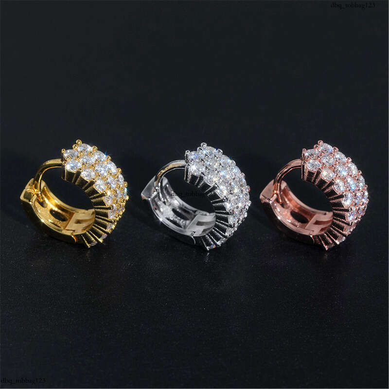 INS New Sier Full Inlaid Moissanite Classic Hoop Light Stud Earrings