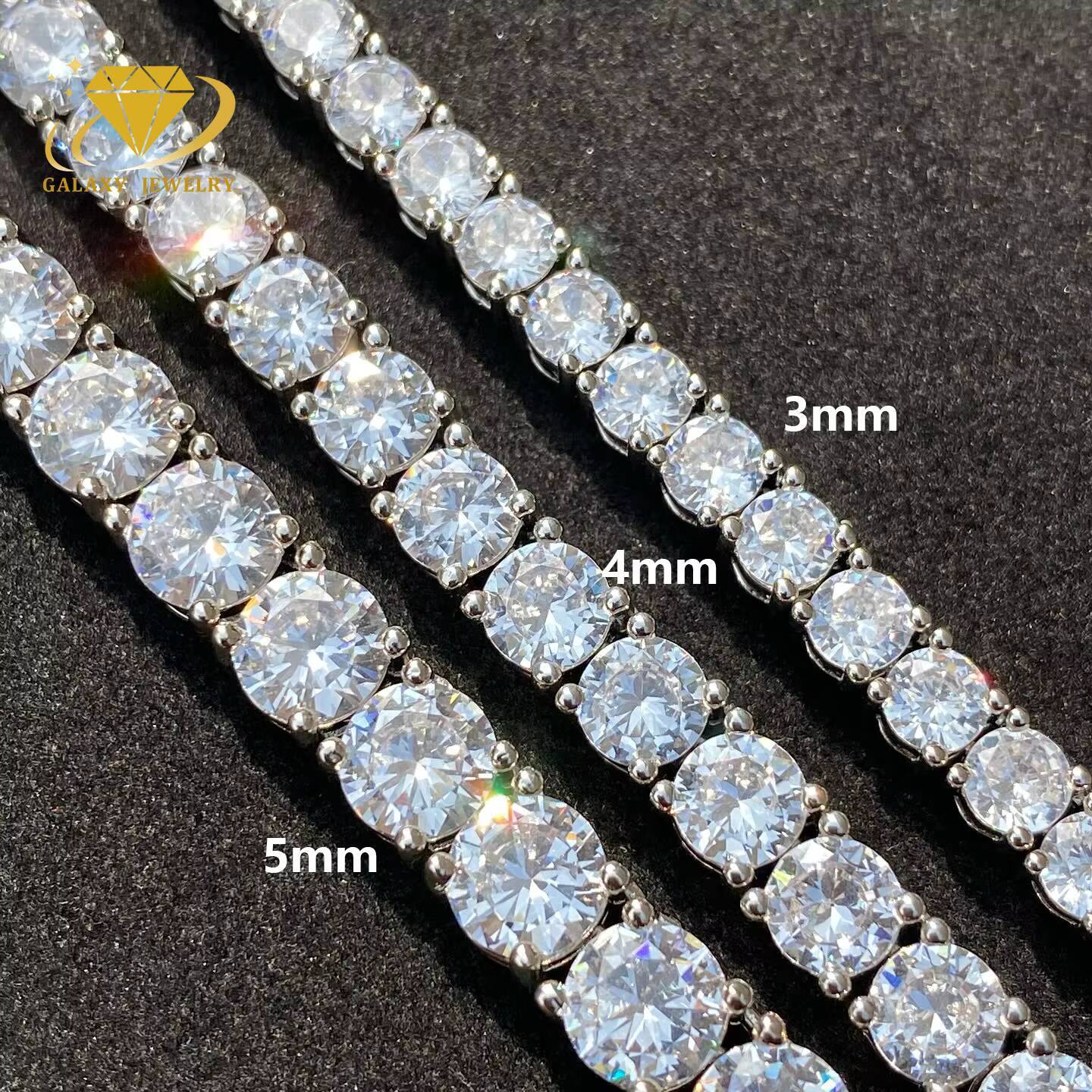 Real Pass Diamond Tester Tennis Bracelet Necklace 3-5mm Iced Out Shiny Fashion 925 Silver Gold Plated Vvs Moissanite Chain