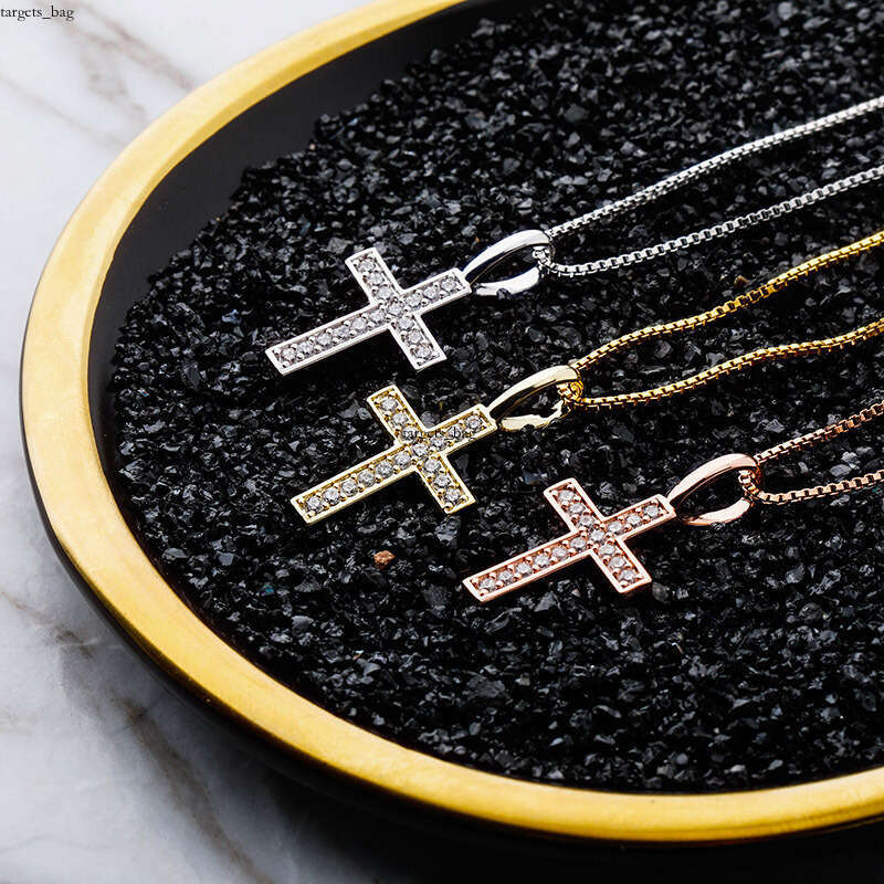 New Sier Full Moissanite chain Cross Hip-Hop Pendant Personality Versatile Necklace Jewelry