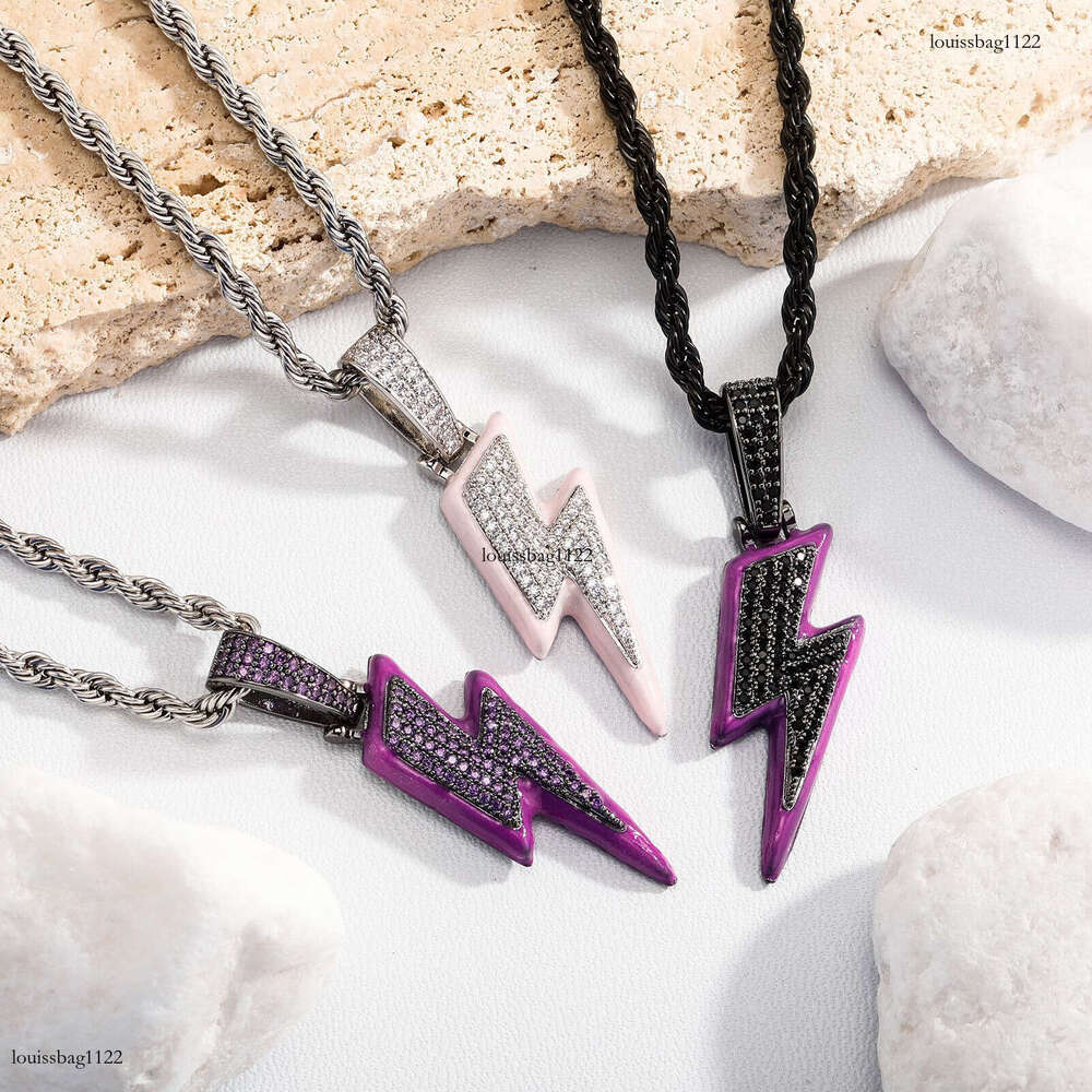Live Colorful Full Dia Luminous Lighing Hip-Hop Pendant Men's Trendy Necklace Sterling Silver Inlaid Moissanite chain