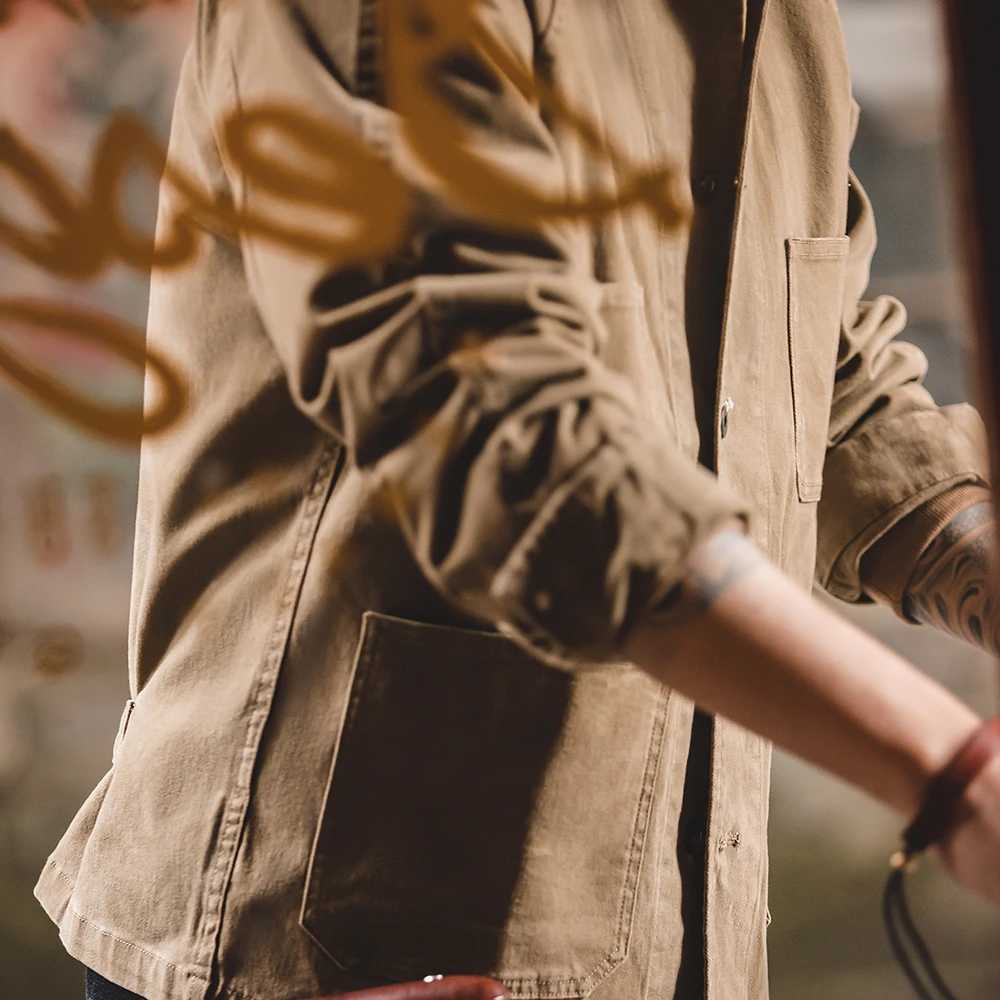 Maden Heavyweight Twill Fabric Four-Pocket Chore Coat for Men Khaki Color Turn-Down Collar Utility Jacket Male Autumn Jackets W250809