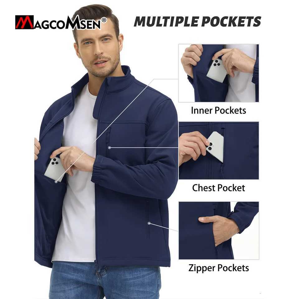 Magcomsen Mens Fleece Softshell Jackets Waterproof Full Zip Winter Working Jacket Outdoor Trekking Hiking Jacket Windbreaker W250809