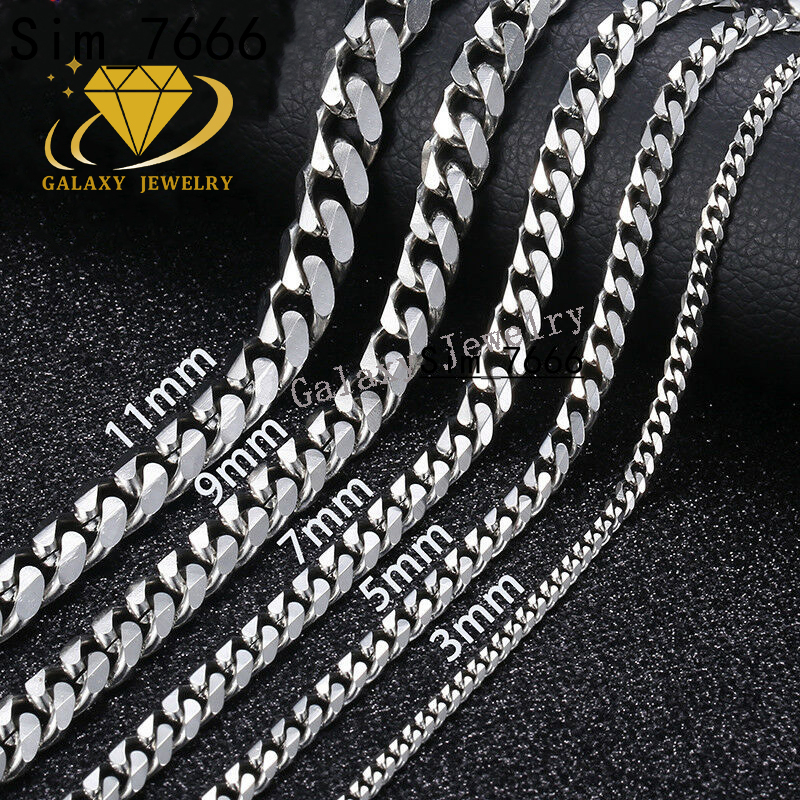 Wholesale 6mm-20mm With Moissanite Diamond Lock 925 Silver Plain Gold Cuban Link Chain Miami Cuban Link Chain Bracelet Necklace