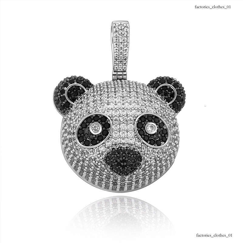 Hip Hop Personality Pendant Panda Head Black and Sier Two-tone Full Moissanite chain Necklace for Men Versatile Trendy Accessory