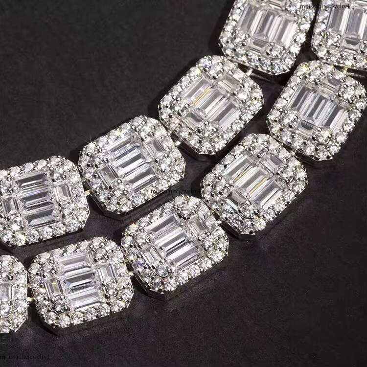 Customized Chains baguette Cut Moissanite Cuban Chain Sterling Sier Men's Jewelry Bracelet