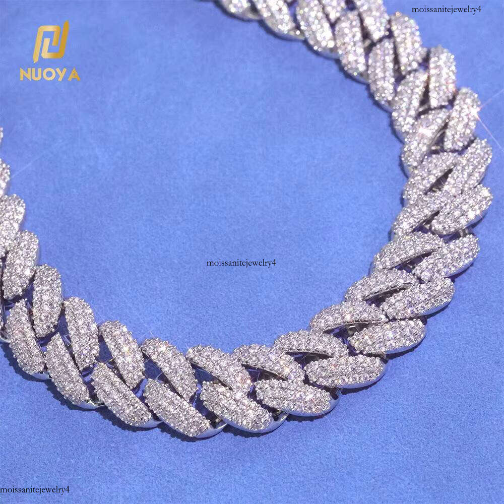 NUOYA New Style 12mm Sier Iced Out Dia Cuban Chain Hip Hop Fine Jewelry Bling Moissanite Bracelet for Women