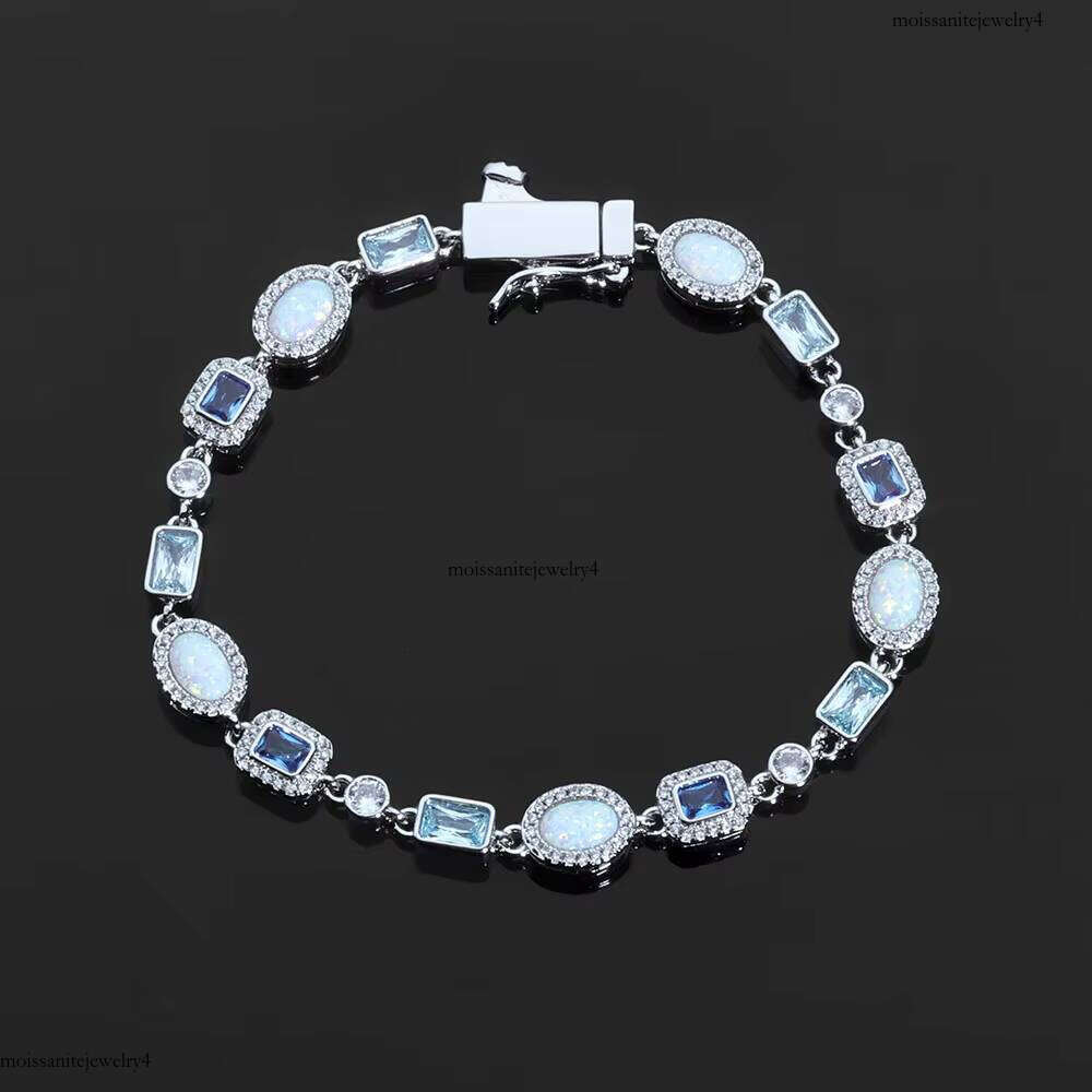 NUOYA Iced Out 6mm VVS Moissanite Chain Sier Geometric Design Multicolor CZ Stones Hip Hop Bracelet Gift