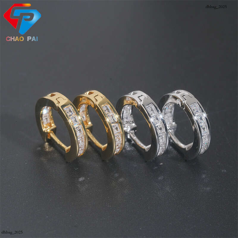 ICED OUT Synthetic Square Inlaid Zircon Hoop Ear ClipIced Out VVS Gold Plated Fashion Simple Elegant Earrings