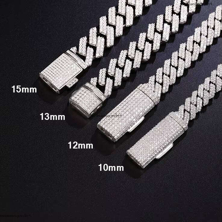 In Stock Fine Jewelry Bracelet S Sterling Sier 10mm 12mm13mm 15mm Hip Hop 2 Row Vvs1 Moissanite Dia Cuban Lin