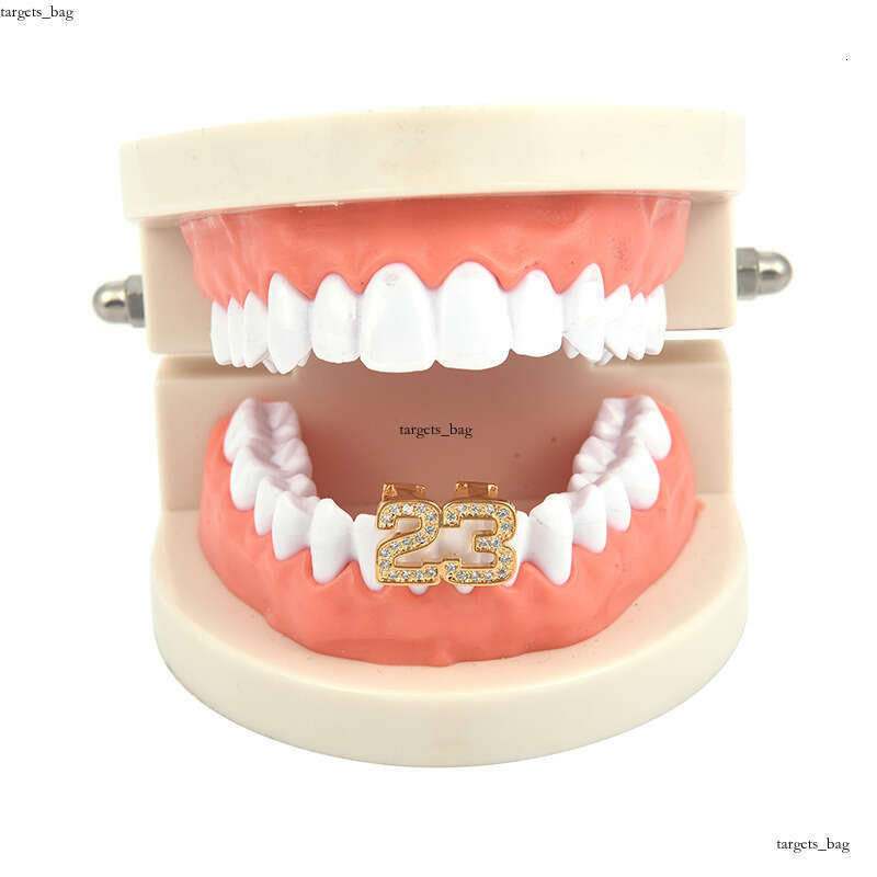 New Micro Pave Zircon Set Double Number 23 Hip Hop Teeth Jewelry