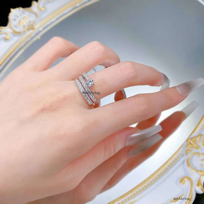 Choucong Ins Top Sell Wedding Rings Simple Fine Jewelry Genuine 100% Sterling Sier Round Cut White Lab Moissanite Dia Women Wrap Open Ring Adjustable 