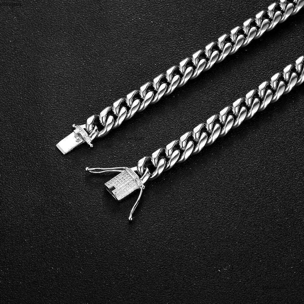 Wholesale 12mm Stainless Steel Gold Plated Dia Prong Clasp Necklace Cuban Link Chain
