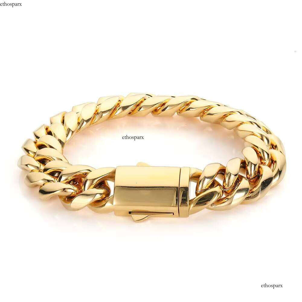 NUOYA Hip Hop Jewelry Wholesale Stainless Steel Custom 10mm Gold Plated Cuban Link Bracelet