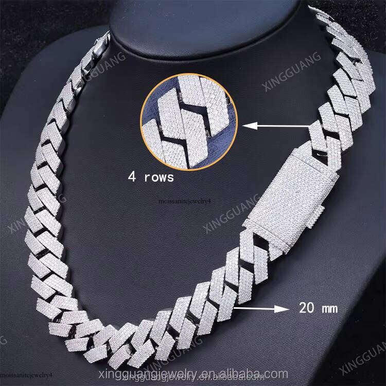 Hot Sale 20 mm Wide 2/3/4 Row VVS Moissanite Dia Cuban Link Chain S Sier Hip Hop Fine Jewelry Necklace Bracelet