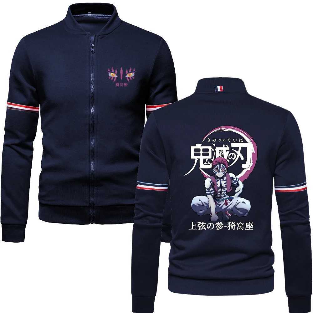 Demon Slayer Anime Baseball Jacket for Men Inosuke Print Manga Zip Up Sweatshirts Gothic Harajuku Jacket Coat Fall Winter W250809