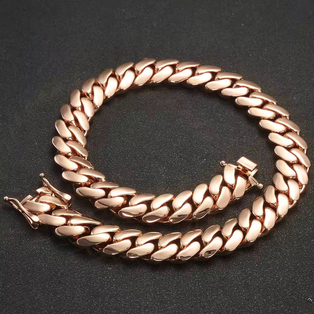 Hip Hop Jewelry 22mm Chunky Cuban Link Chain Necklace Brass Rose Gold 18K Gold Plated Smooth Cuban Chain for Men