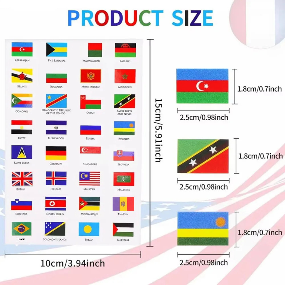 192 Countries World Flag Stickers Self-Adhesive World Country Travel Labels Face Stickers for Journal Party 6 Sheets 250804